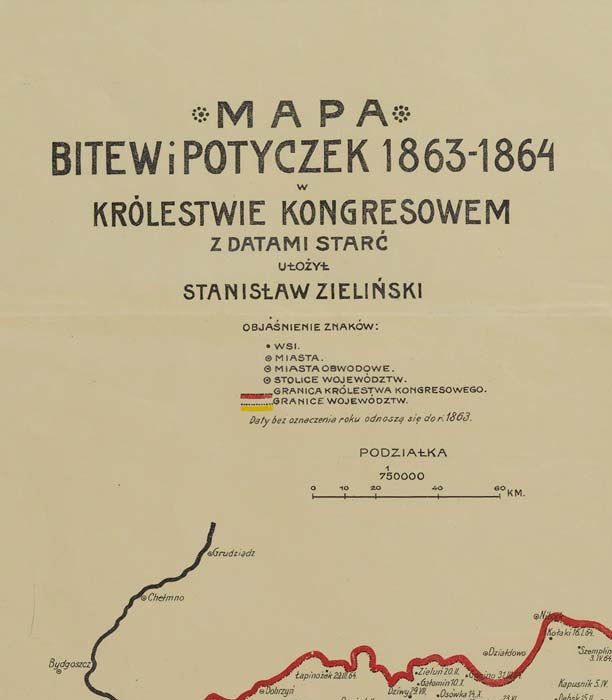 Powstanie styczniowe. Mapa bitew i potyczek w Królestwie Kongresowym. 1863-1864.